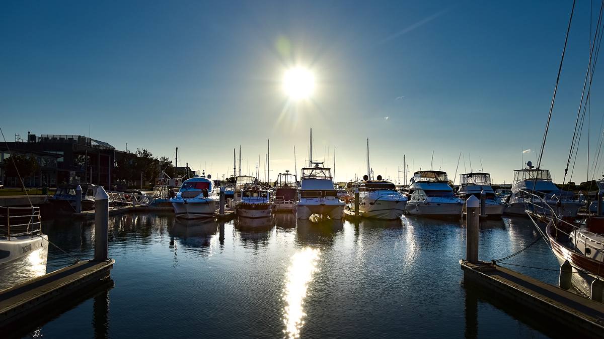 Boats in the havour at sunset