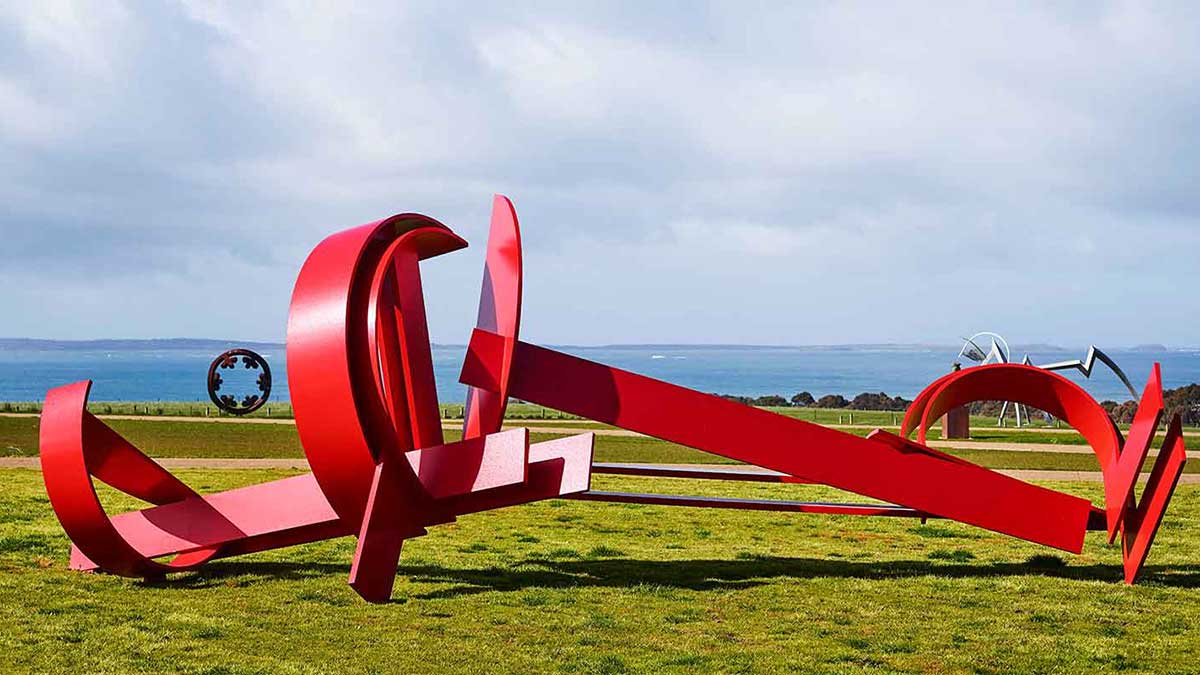 Red sculpture at Point Leo Estate Sculpture Park