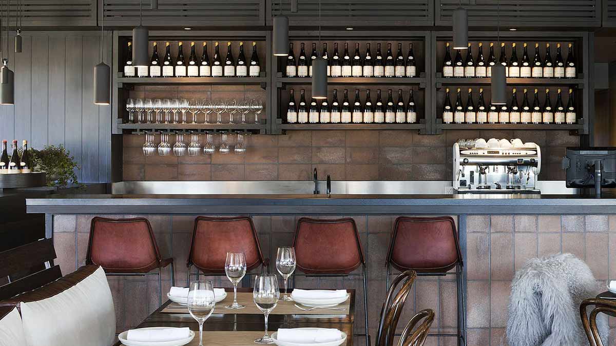 Polperro's bar area with an impressive array of wine