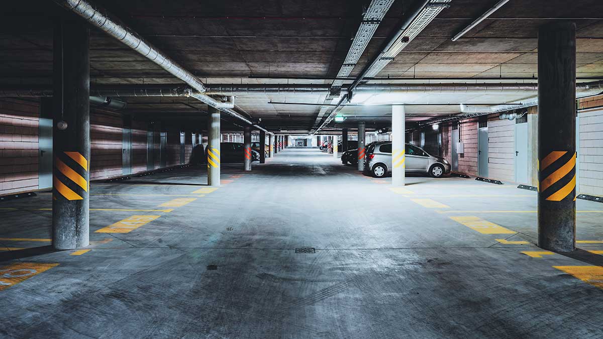 modern apartment block carpark