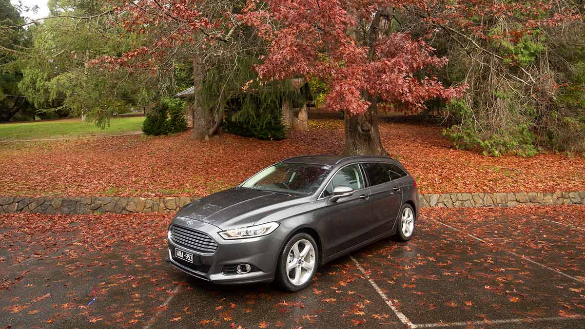 Grey Ford Mondeo parked under a tree