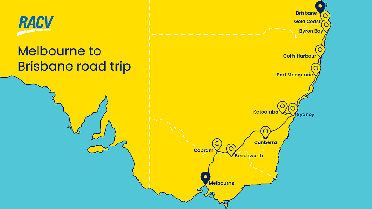 graphic of road trip plotted between Melbourne to Brisbane