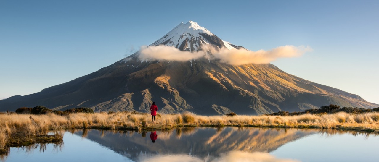 person looking at Mt Taranaki