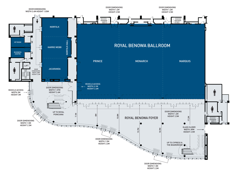 Floor plan for the ground floor of RACV Royal Pines Resort's event spaces.